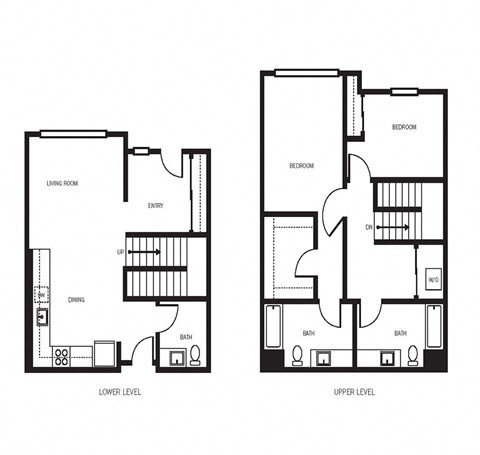 Floor plan for 2 beds, 2.5 baths, 1384 sqft